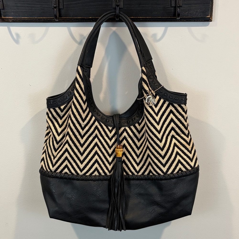 NWOT Big Buddha Boho Tribal Chevron Faux Leather Tassel Handbag